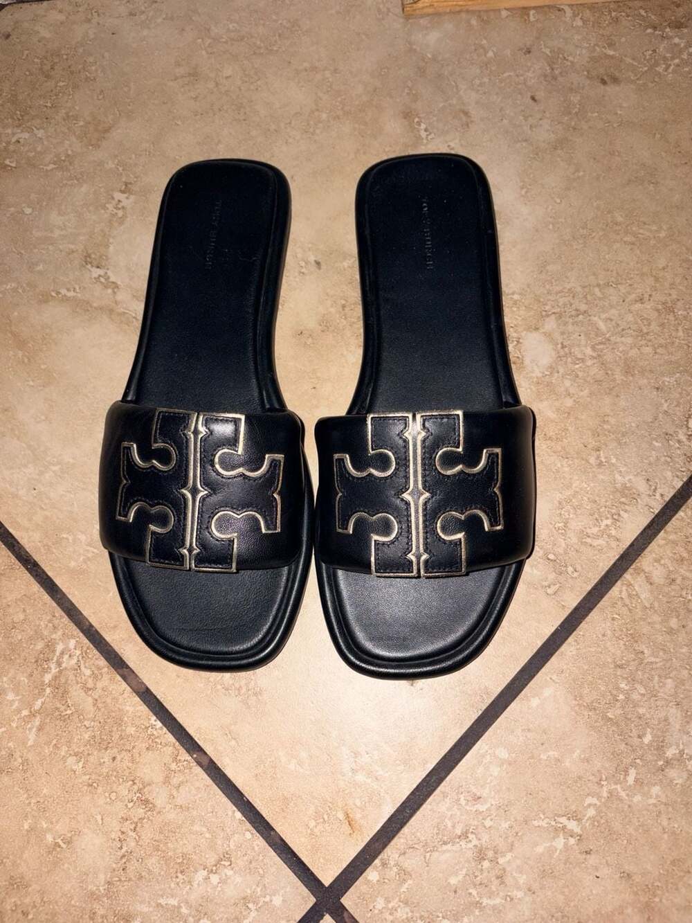 Tory Burch Double T Sport Slide Size 9 Black Sandals